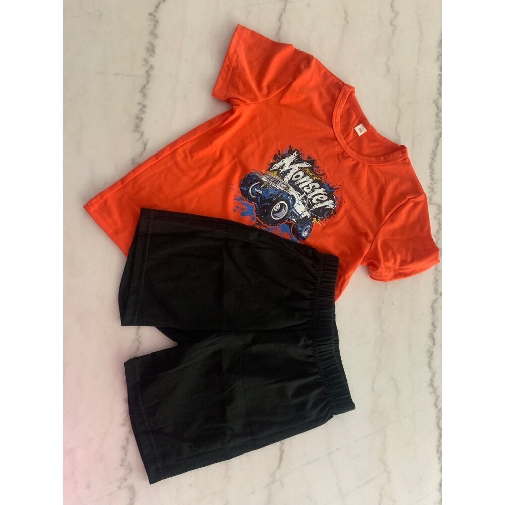 Boys Graphic Monster Truck T-Shirt & Shorts Set Cotton Blend Multiple Colors Siz